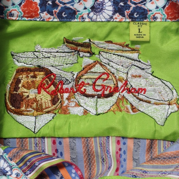 ROBERT GRAHAM Long Sleeve Button Down Shirt Large Hawaiin Multicolor Flip Cuff - Picture 9 of 13